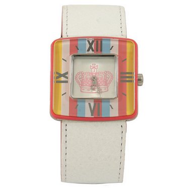 Juicy Couture by Movado Geometric Leather Strap Watch in White