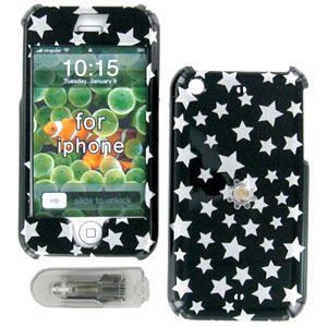 Apple iPhone Black With Glitter Stars Snap-On Protector Case w/Swivel Belt Clip